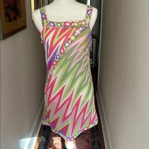 SUPER RARE!! sz S Emilio PUCCI Pink, Green Cream Geometric Sleeveless Mini Dress